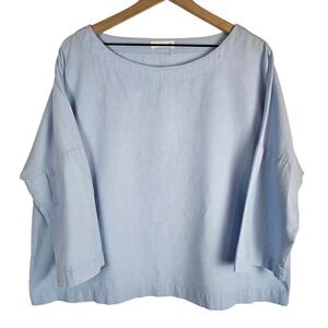Grae Cove Tabitha blue‎ linen cotton blend boxy boho lagenlook top, XL